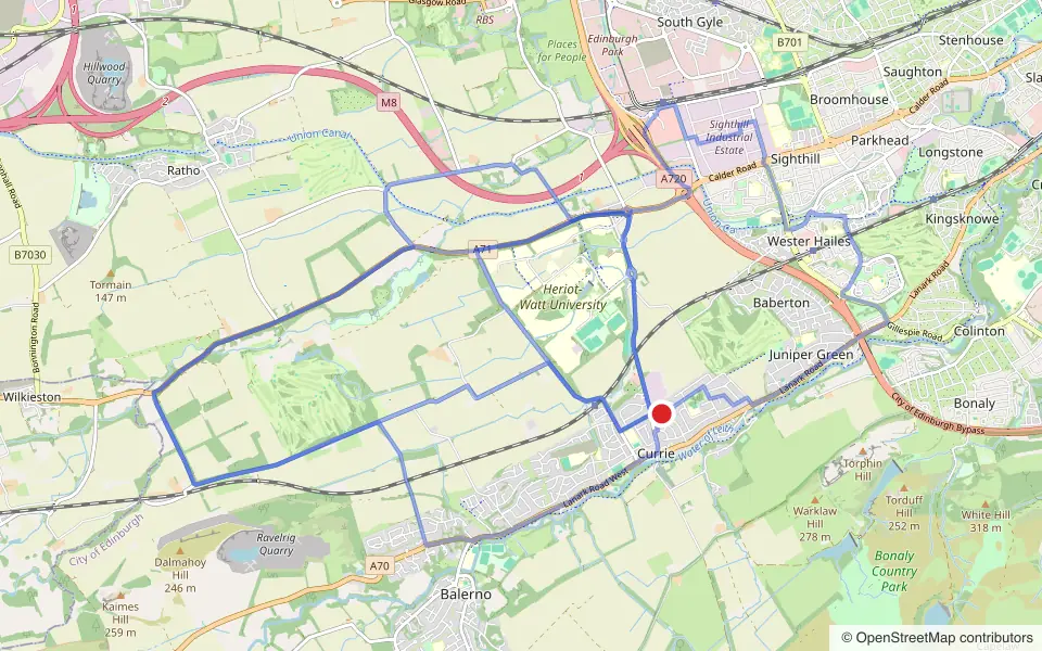 Map of the roads covered by the 3 practice routes around Edinburgh (Currie) driving test centre