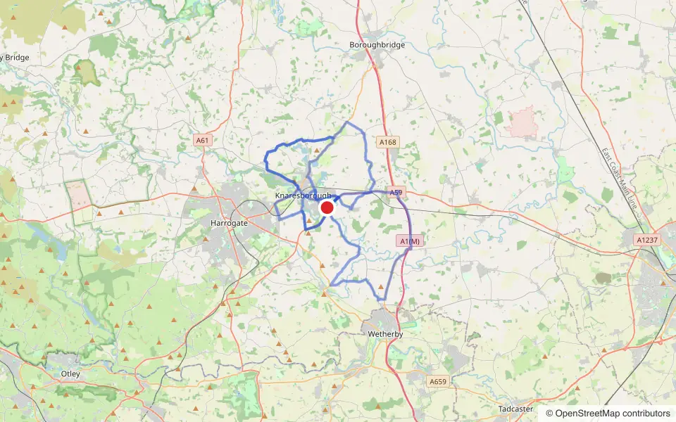 Map of the roads covered by the 4 practice routes around Knaresborough driving test centre